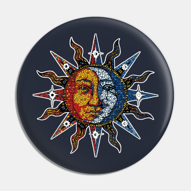 Celestial Mosaic Sun/Moon Pin by sandersart