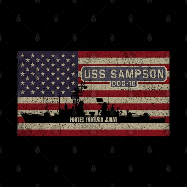 Sampson DDG-10 Guided Missile Destroyer Ship Vintage USA American Flag Gift by Battlefields