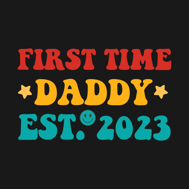 First Time Dad 2023 Promoted Fathers Day Gift Funny Vintage Groovy Hippie Face by zyononzy