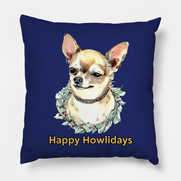 Happy Howlidays Chihuahua Pillow by ZogDog Pro