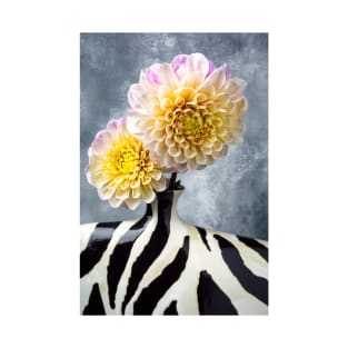 Two Pink Dahlias In Striped Vase T-Shirt