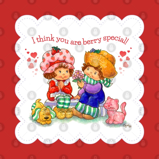 I Think You Are Berry Special! Vintage Strawberry & Huck Fanart Doily Version by Caroline McKay Illustration