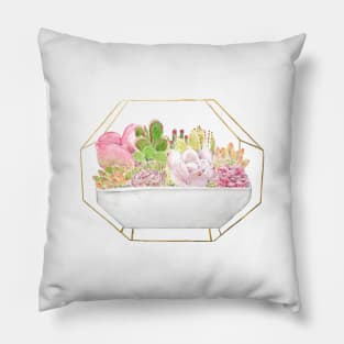 botanical succulent in a golden rack watercolor Pillow