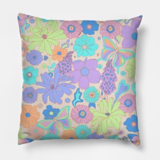 Summer Neon 70s flowers Pillow