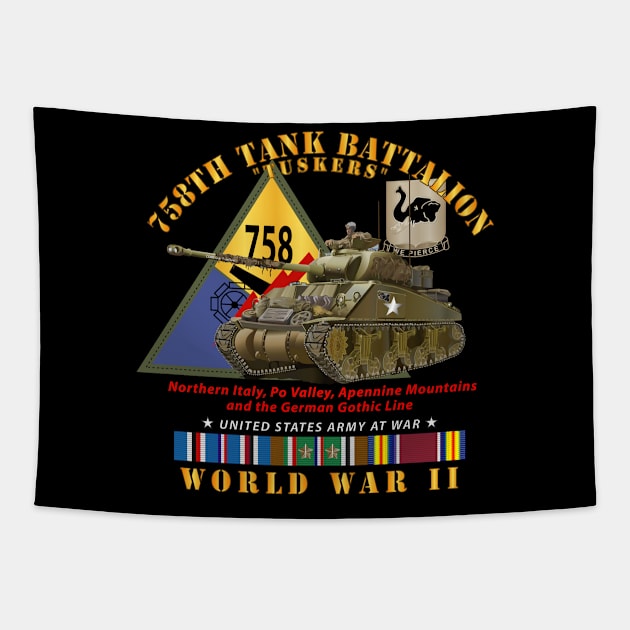 758th Tank Battalion - Tuskers - w Tank w SSI WWII  EU SVC Tapestry by twix123844