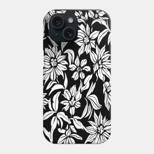 Black and White Floral Lino Print Phone Case