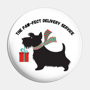 The Paw-fect Delivery Service, Christmas, dog, humor Pin