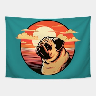 pug dog during sunset Tapestry