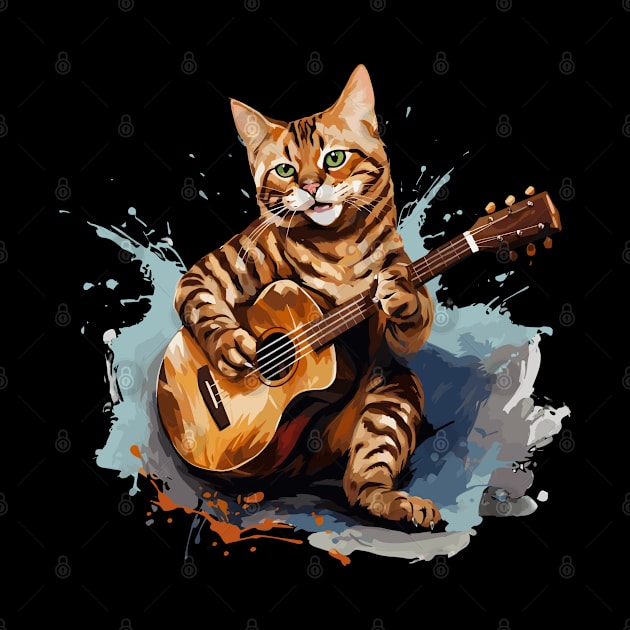 Bengal Cat Playing Guitar by Graceful Designs