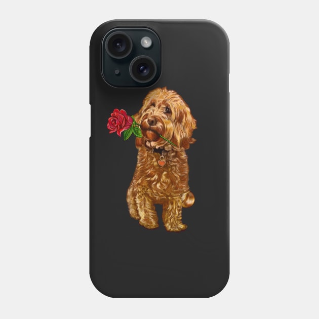 The Best Valentine’s Day Gift ideas 2022, Cavapoo Cavoodle with single red rose- cute cavalier king charles spaniel snug in a snowflake themed scarf Phone Case by Artonmytee