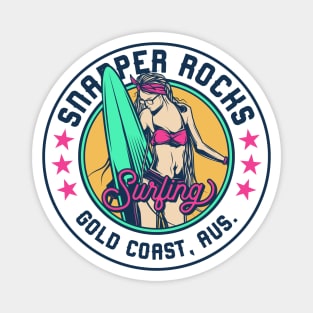 Retro Surfer Babe Badge Snapper Rocks Gold Coast Australia Magnet