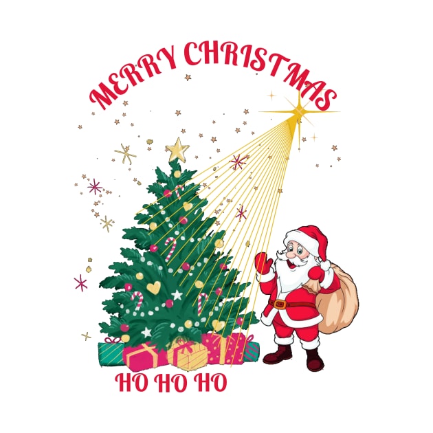 Christmas tree with santa HO HO HO by Mr.Dom store