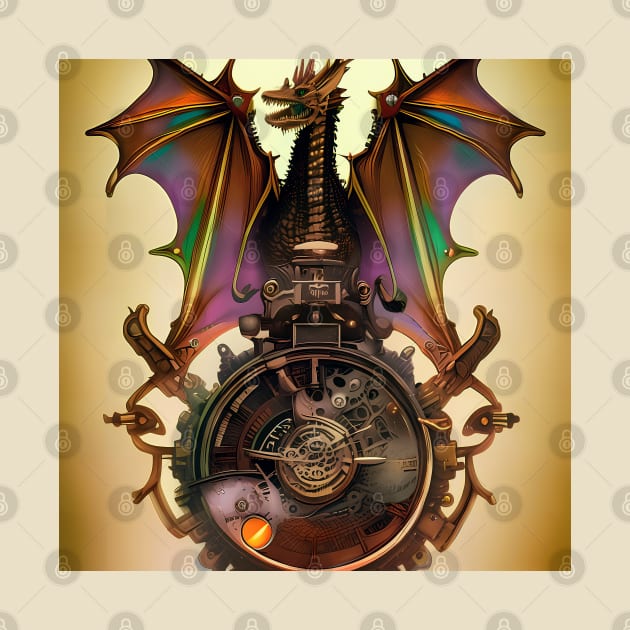 Steampunk Clockwork Dragon with Rainbow Wings by Dragynrain