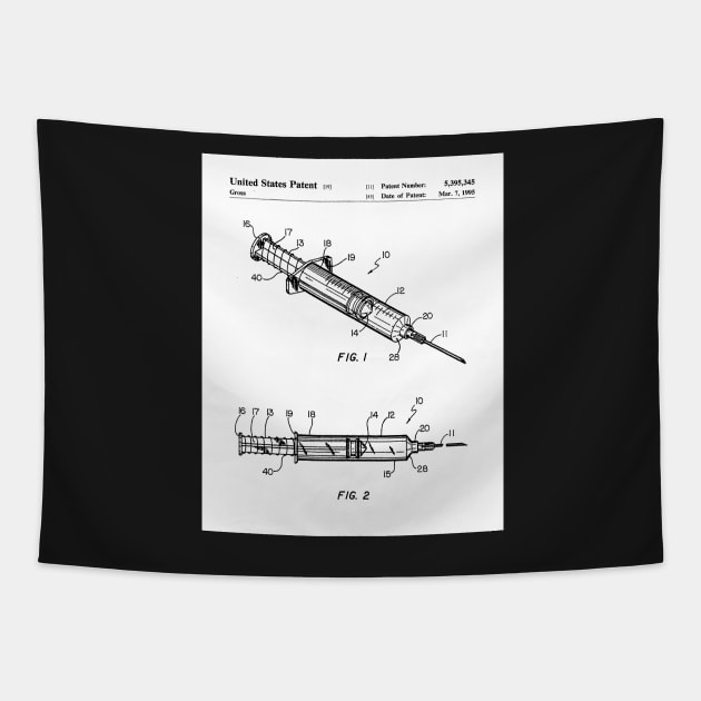 Medical Syringe Patent - Doctor Nurse Doctors Office Art - White Tapestry by patentpress