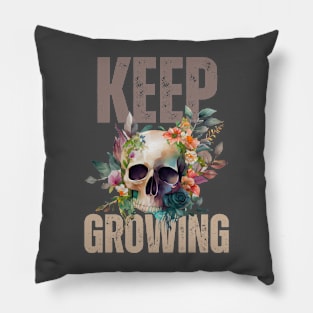 Keep Growing Floral Skull Pillow