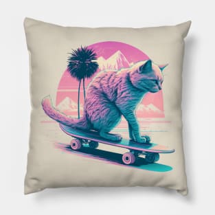 Cat on a Skateboard Pillow