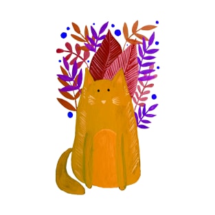 Cat and foliage - yellow and purple T-Shirt