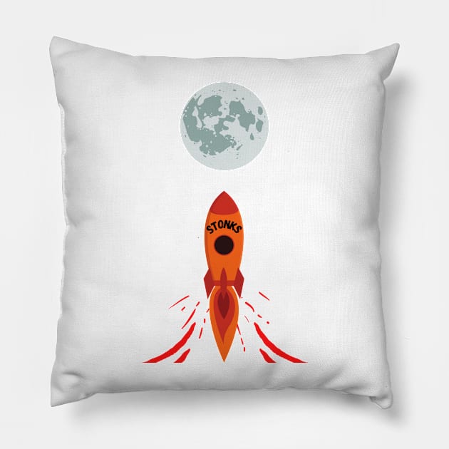 Stonks To The Moon GME Gamestock wallstreetbets Stonks Pillow by ColortrixArt