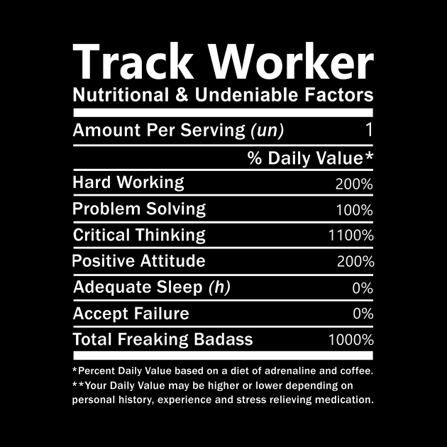 Track Worker T Shirt - Nutritional and Undeniable Factors Gift Item Tee by Ryalgi