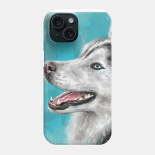 Adorable Siberian Husky Painting Smiling on Blue background Phone Case