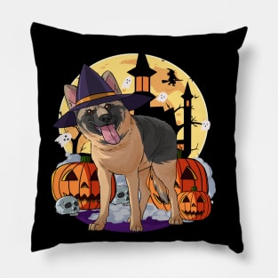 German Shepherd Witch Happy Halloween Pillow