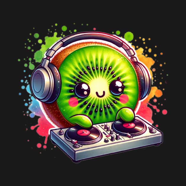 Watercolor Kawaii Kiwi DJ by The Jumping Cart