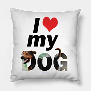 I love (heart) my dog - black and brown cross dog oil painting word art Pillow