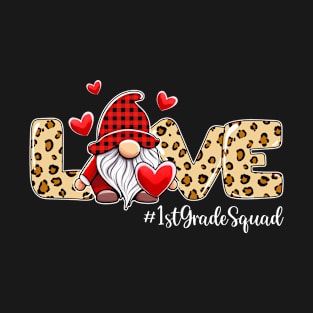 Love 1st Grade Squad Gnome Valentine Gnome Teacher Leopard T-Shirt