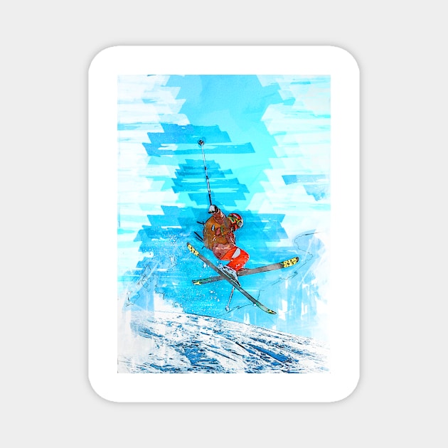 Cross Skier Jump Abstract. For ski lovers. Magnet by ColortrixArt