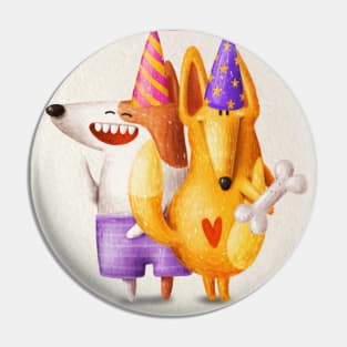 Cute couple of dogs on birthday party. Pin