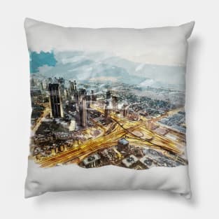 Dubai UAE Unique Watercolor Travel Souvenir Fine Art Painting Pillow