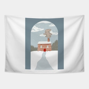 Snow Cabin Art Deco Tapestry