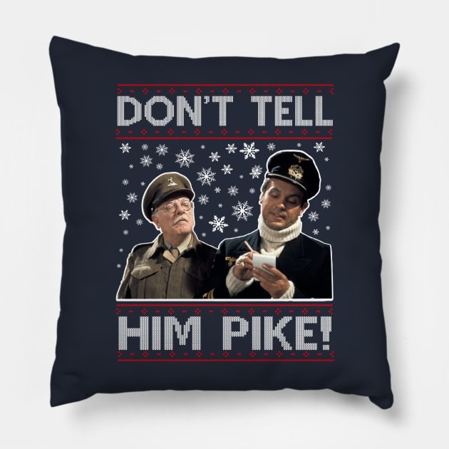 Dads Army Don't Tell Him Pike Christmas Knit Pattern Pillow by Rebus28