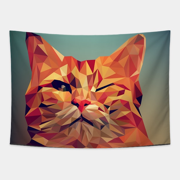 Cute cat in low poly geometric design Tapestry by Montanescu