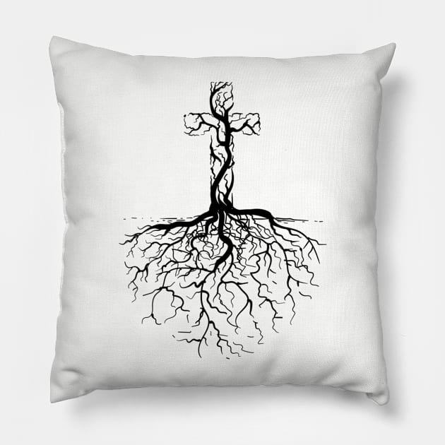 Cross, Rooted in Christ, Christian, Jesus Christ Pillow by ChristianLifeApparel