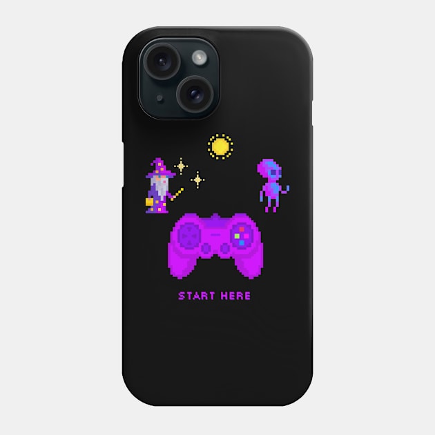 Start Here - Gamer -Pixel Phone Case by Graphic_01_Sl