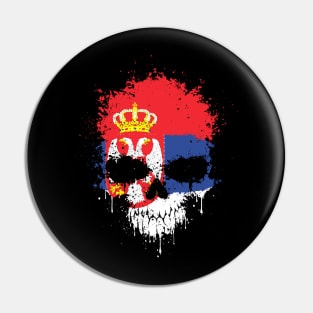 Chaotic Serbian Flag Splatter Skull Pin