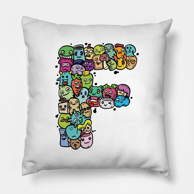 Alphabet Monster Doodle Letter F Monogram Pillow by Irene Koh Studio