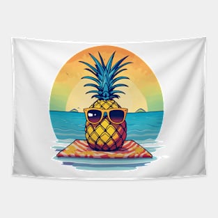 simplistic pineapple wearing oversized sunglasses and chilling Tapestry