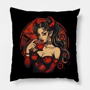 Caffeine Addict Evil Demon Girl Pillow
