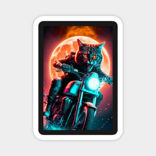 Cyber Cat Riding Dirt Bike Magnet