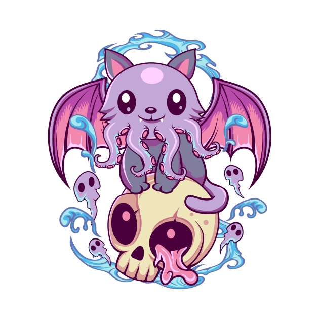 Skull Cat  Octopus Kawaii Gothic by DionArts