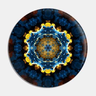 Psychedelic Mandala Flower Blue Yellow and Orange Pin