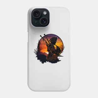 Bagpipe player in the dark sunset Phone Case