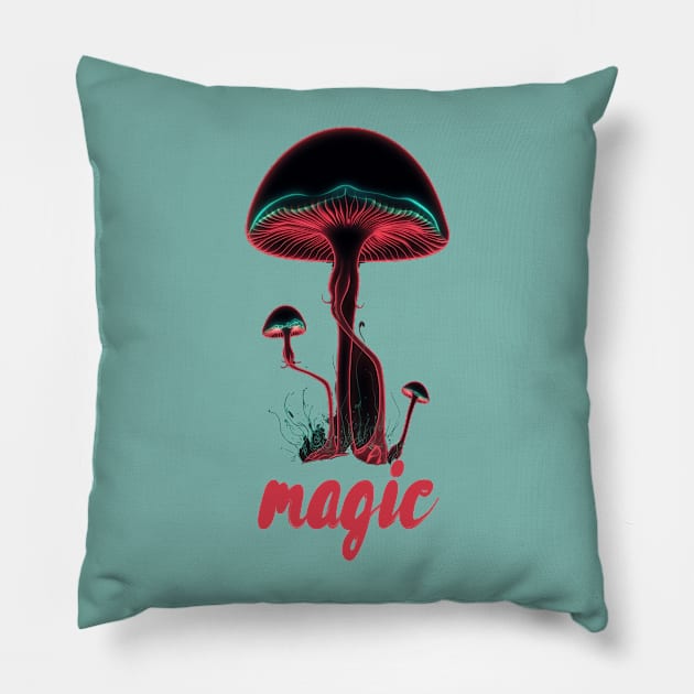 Magic Mushrooms, hallucinogenic mushrooms, microdose mushrooms, psilocybin mushroom Pillow by One Eyed Cat Design