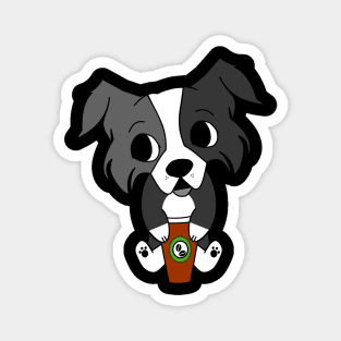 Border Collie herding puppy drinking a cup of americano coffee Magnet