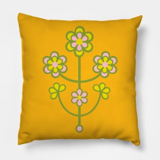 DAISY CHAIN Folk Art Mid-Century Modern Scandi Floral With Flower Blossoms on Yellow Gold - UnBlink Studio by Jackie Tahara Pillow