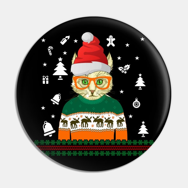 Ugly Christmas Sweater Cat TShirt Ugly Christmas Pin by martinyualiso