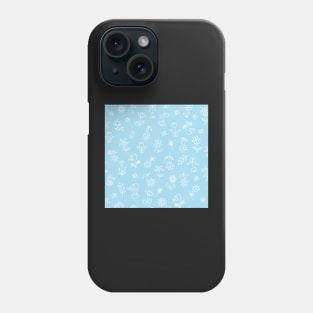 Baby Blue and Mustard Doodle Scribble Floral Design Phone Case