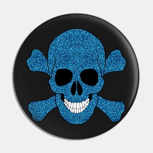 Faux Blue Glitter Skull And Crossbones Pin